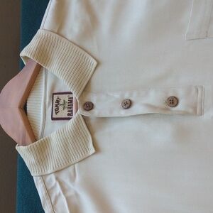 Tommy Bahama Light Tan/Cream Silk Polo Shirt (Large)